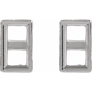 14K White Gold 4x2 mm Straight Baguette Press Fit Back Earring Mounting – image 2