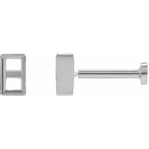 14K White Gold 4x2 mm Straight Baguette Press Fit Back Earring Mounting
