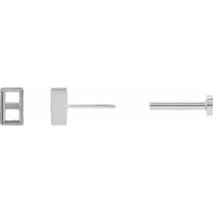 14K White Gold 4x2 mm Straight Baguette Press Fit Back Earring Mounting – image 3