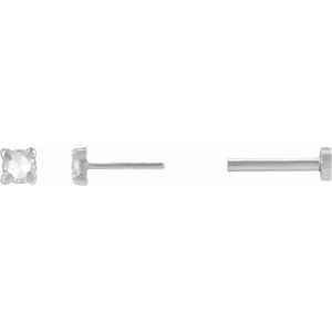 14K White Gold .04 CT Rose-Cut Natural Diamond Stud Earring