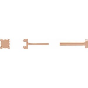 14K Rose Gold 2.5 mm Round Rose-Cut 4-Prong Claw Stud Earring Mounting – image 3