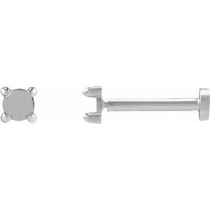 14K White Gold 2.5 mm Round Rose-Cut 4-Prong Claw Stud Earring Mounting