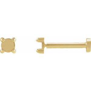 14K Yellow Gold 2.5 mm Round Rose-Cut 4-Prong Claw Stud Earring Mounting