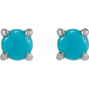 14K White Gold Cabochon Natural Turquoise Stud Earring – image 2