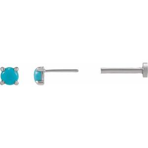 14K White Gold Cabochon Natural Turquoise Stud Earring – image 3