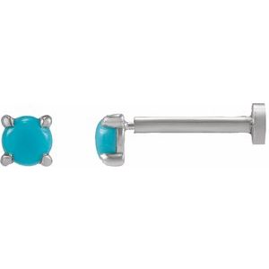 14K White Gold Cabochon Natural Turquoise Stud Earring