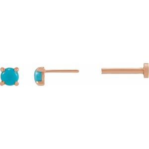 14K Rose Gold Cabochon Natural Turquoise Stud Earring – image 3