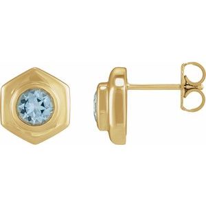 14K Yellow Gold Natural Sky Blue Topaz Stud Earrings
