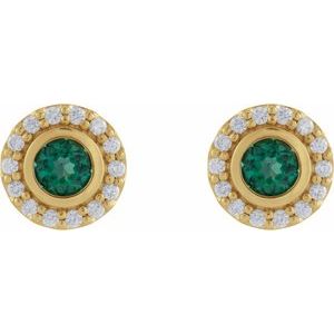 14K Rose Gold Lab-Grown Aqua Sapphire & 1/5 CTW Natural Diamond Halo-Style Stud Earrings – image 4