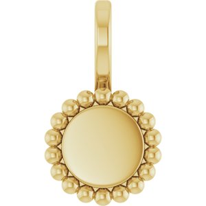 18K Yellow Gold-Plated Sterling Silver Engravable Beaded Disc Charm/Pendant