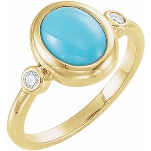 14K Yellow Gold Natural Turquoise & 1/8 CTW Natural Turquoise Cabochon Ring