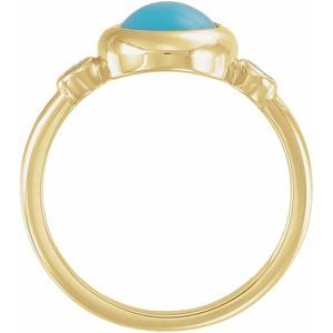 14K Yellow Gold Natural Turquoise & 1/8 CTW Natural Turquoise Cabochon Ring
