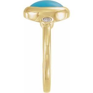 14K Yellow Gold Natural Turquoise & 1/8 CTW Natural Turquoise Cabochon Ring