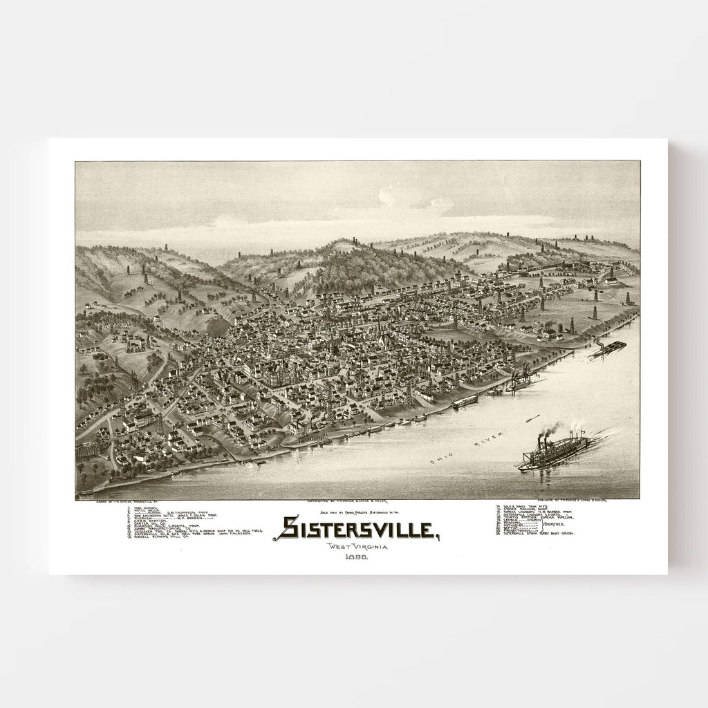 Vintage Map of Sistersville, West Virginia 1896