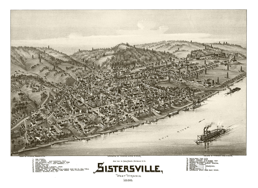 Vintage Map of Sistersville, West Virginia 1896