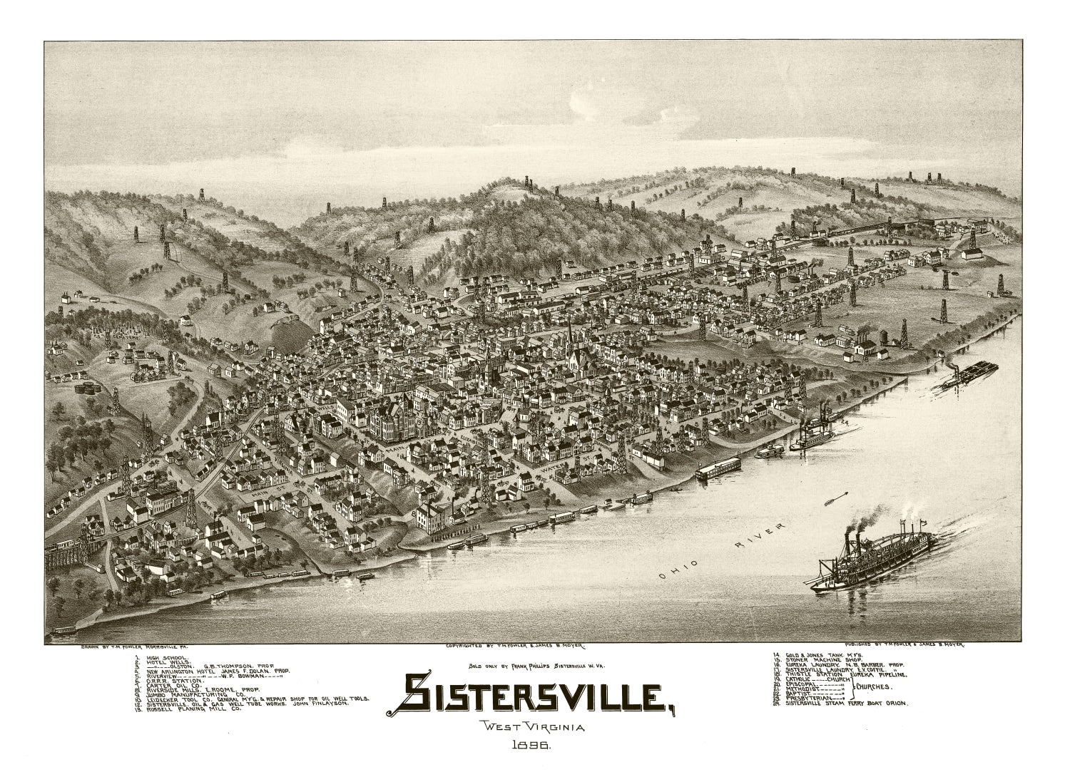 Vintage Map of Sistersville, West Virginia 1896