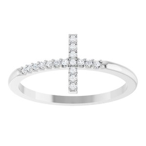 14K White Gold .07 CTW Natural Diamond Sideways Cross Ring