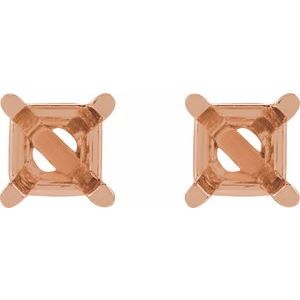 14K Rose Gold 3.5 mm Square 4-Prong Lightweight Earring Mounting