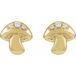 14K Yellow Gold .03 Natural Diamond Mushroom Earring