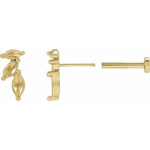 14K Yellow Gold Marquise Accented Right Nature Earring Mounting – image 2