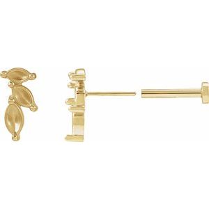14K Yellow Gold Marquise Accented Left Nature Earring Mounting – image 2