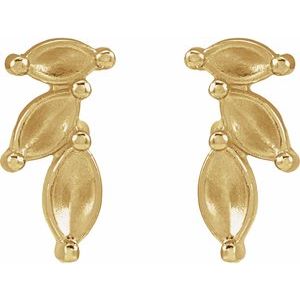 14K Yellow Gold Marquise Accented Right Nature Earring Mounting