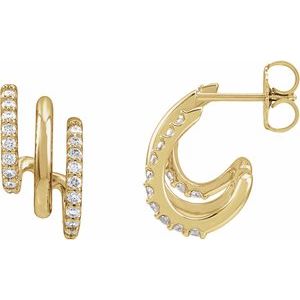 14K Yellow Gold 1/3 CTW Lab-Grown Diamond Stacked 15.2 mm Triple J-Hoop Earrings