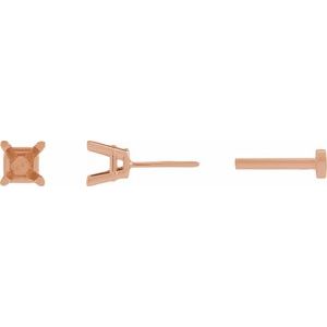 14K Rose Gold 3 mm Square 4-Prong Lightweight Earring Mounting – image 3