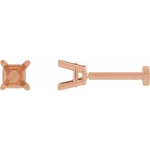 14K Rose Gold 3 mm Square 4-Prong Lightweight Earring Mounting
