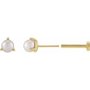 Seed Pearl 3-Prong Stud Earrings