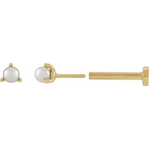 Seed Pearl 3-Prong Stud Earrings