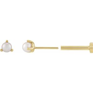 Seed Pearl 3-Prong Stud Earrings