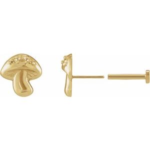 14K Yellow Gold 1.5 mm Round Accented Mushroom Earring Mounting – image 2