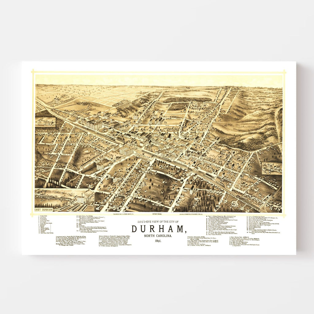 Vintage Map of Durham, North Carolina 1891