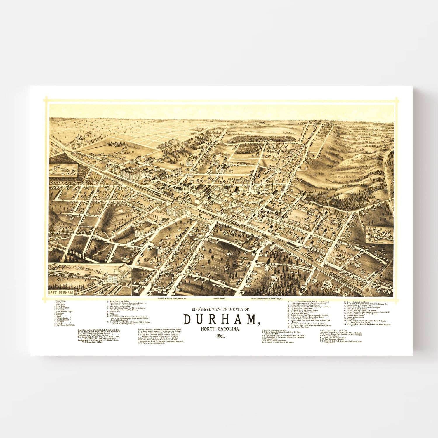 Vintage Map of Durham, North Carolina 1891