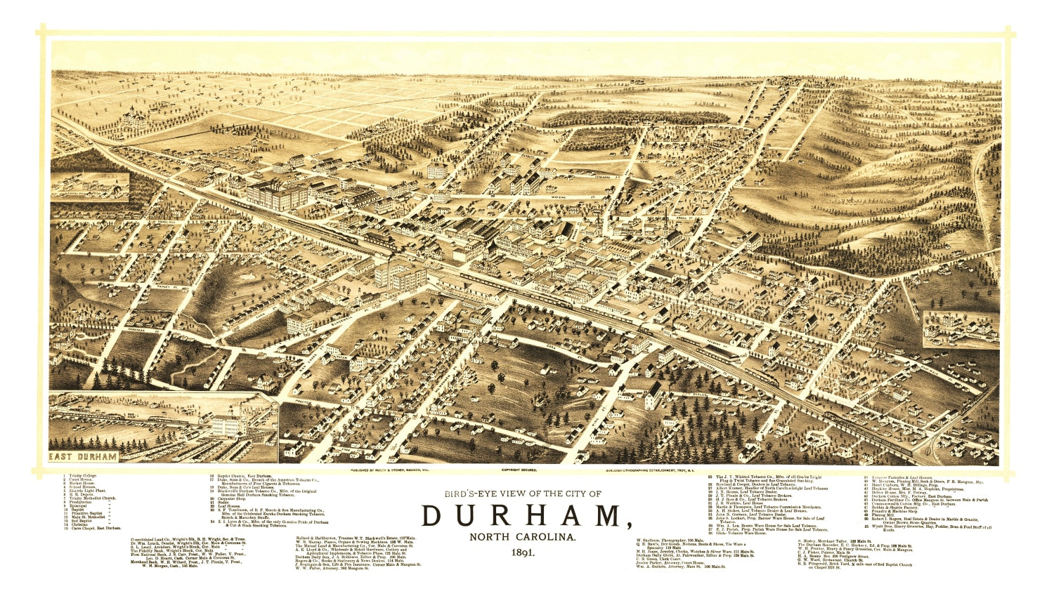 Vintage Map of Durham, North Carolina 1891