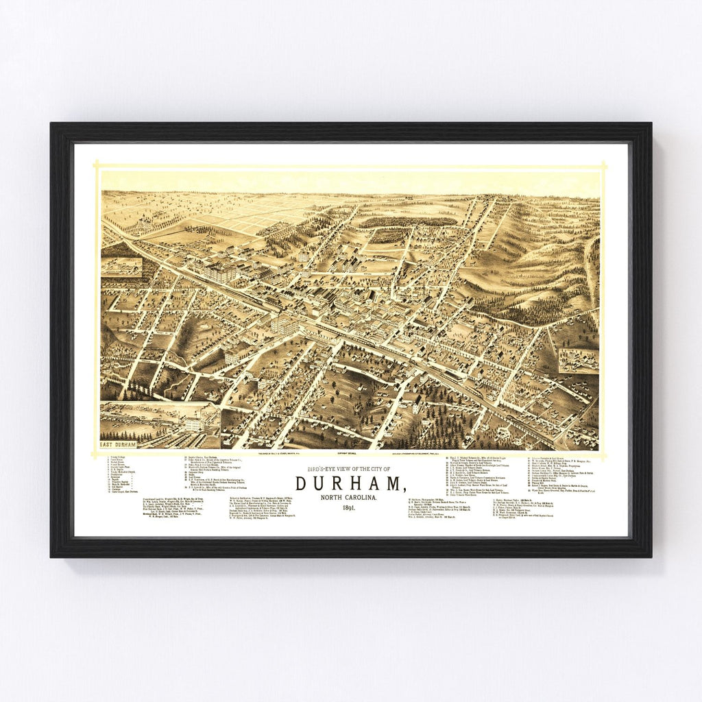 Vintage Map of Durham, North Carolina 1891