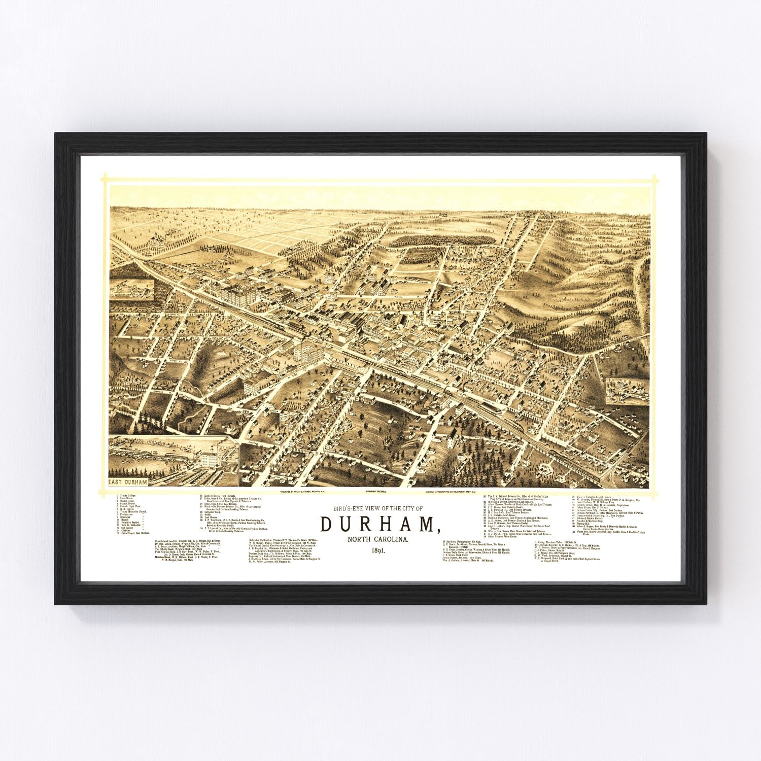 Vintage Map of Durham, North Carolina 1891