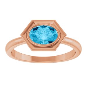 14K Rose Gold Natural Aquamarine Oval Ring