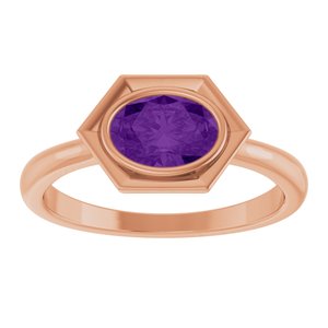 14K Rose Gold Natural Amethyst Oval Ring