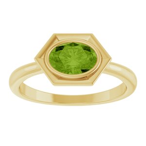 14K Yellow Gold Natural Peridot Oval Ring