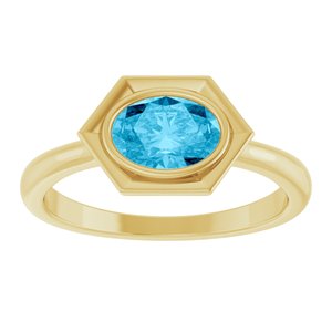 14K Yellow Gold Natural Aquamarine Oval Ring