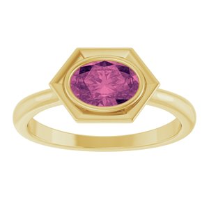 14K Yellow Gold Natural Pink Touramline Oval Ring