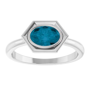 14K White Gold Natural London Blue Topaz Oval Ring
