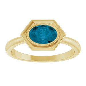 14K Yellow Gold Natural London Blue Topaz Oval Ring