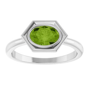 Sterling Silver Natural Peridot Oval Ring