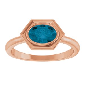 14K Rose Gold Natural London Blue Topaz Oval Ring