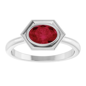 14K White Gold Natural Ruby Oval Ring