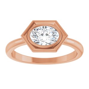 14K Rose Gold Natural White Sapphire Oval Ring