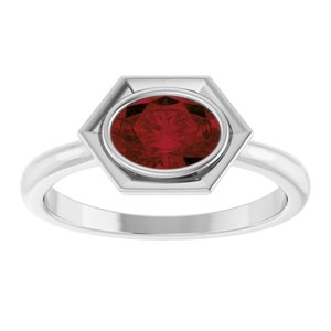 14K White Gold Natural Mozambique Garnet Oval Ring